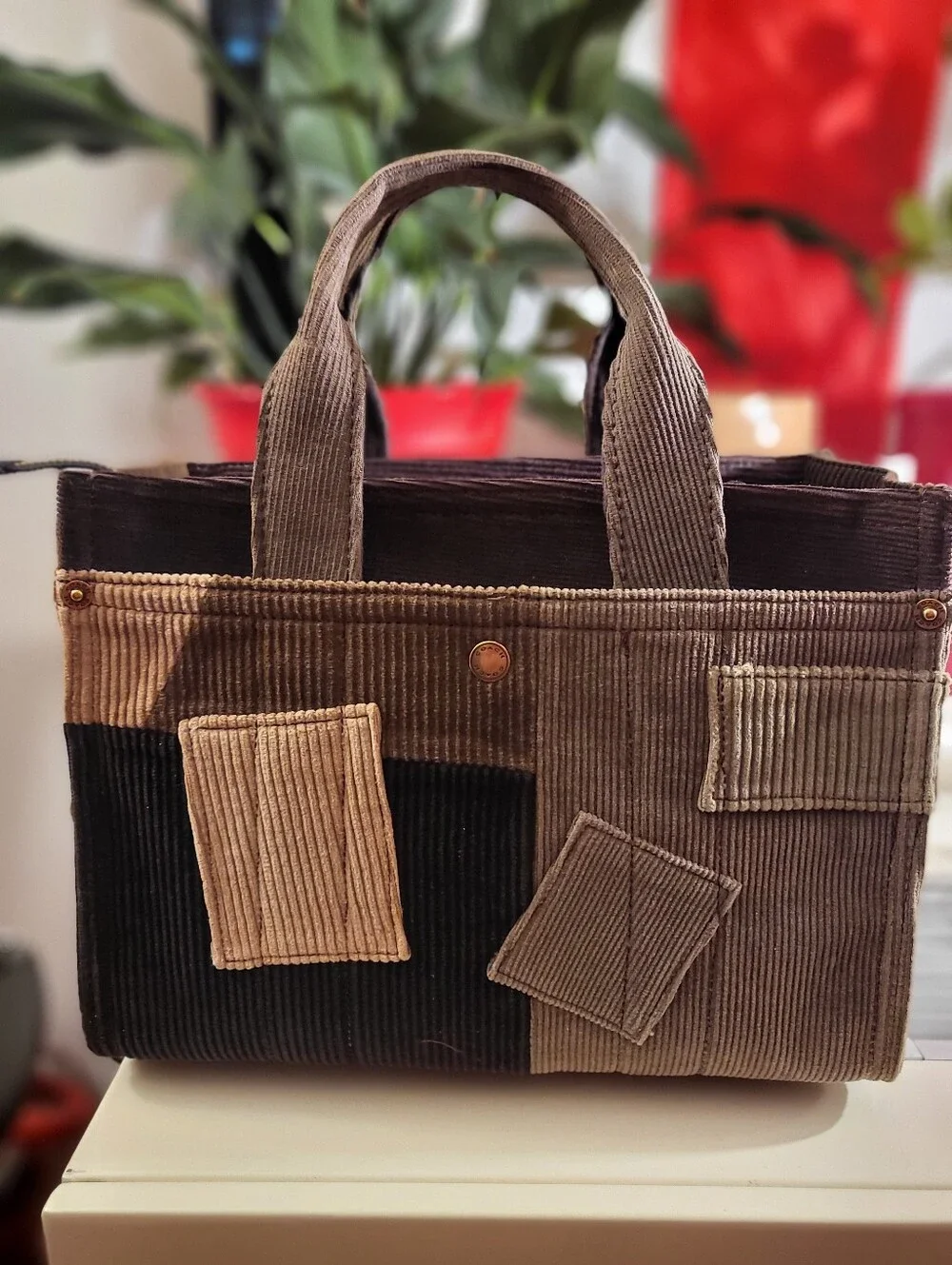 NWOT - Coach Patchwork Corduroy Tote in Brown and Tan - Never Used - Picture 2 of 6